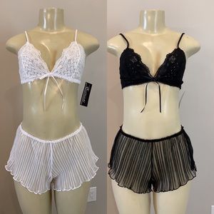 NWT sleepwear lingerie 2 outfits bralette and sheer shorts black and white small